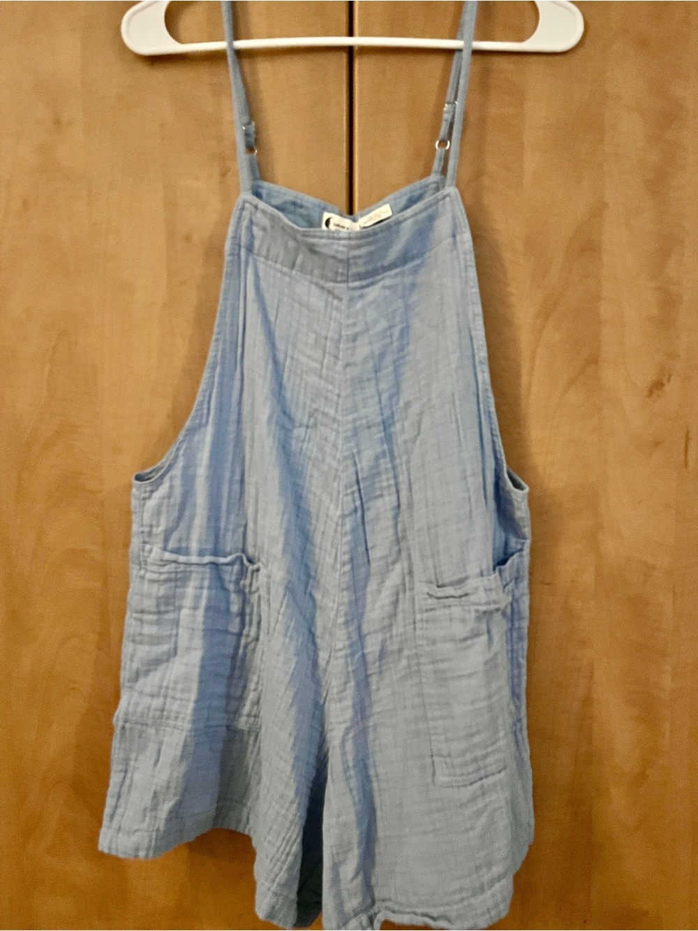 Light Blue Cotton Gauze Romper with Adjustable Straps